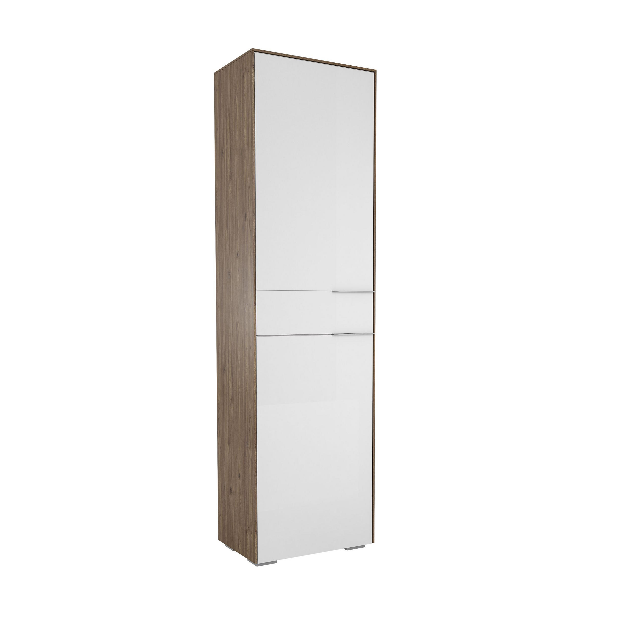 GARDEROBENSCHRANK Weiß, Walnussfarben - Chromfarben/Walnussfarben, Design, Glas/Holzwerkstoff (55,8/199,1/37,3cm) - Voleo