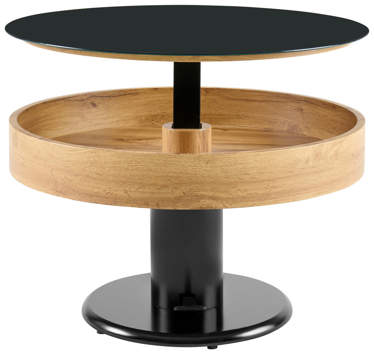 COUCHTISCH ESG 80/80/46 cm rund Schwarz, Eichefarben  - Eichefarben/Schwarz, Design, Glas/Holzwerkstoff (80/80/46cm) - MID.YOU