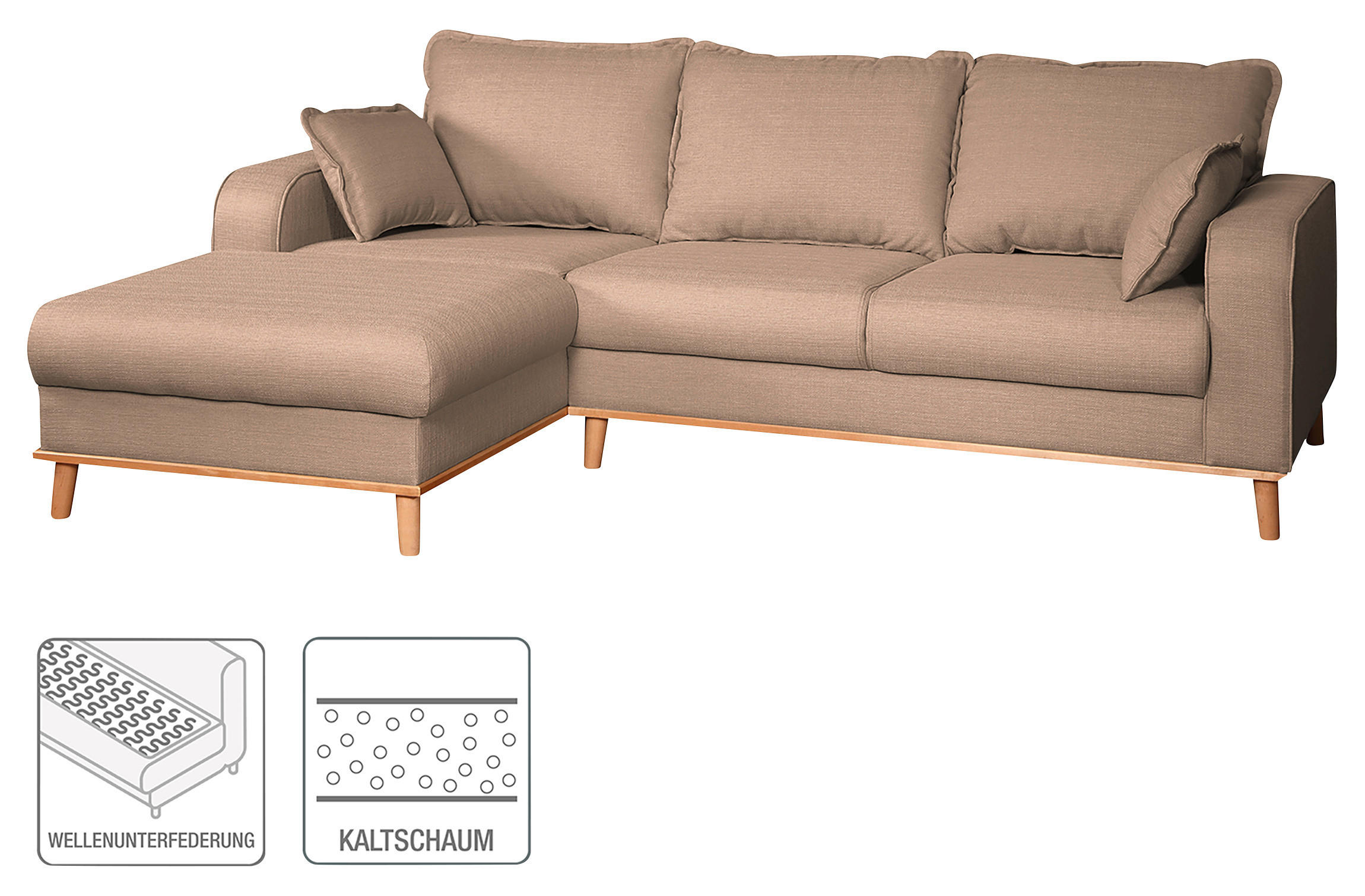 ECKSOFA Beata Cappuccino Mikrofaser  - Wengefarben/Cappuccino, Design, Holz/Textil (150/230cm) - Livetastic