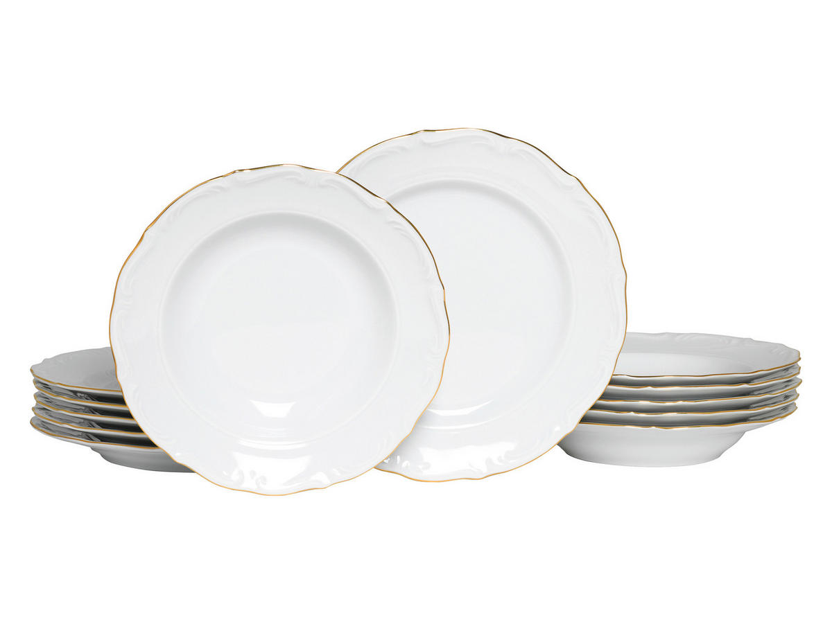 TAFELSERVICE Weiß, Goldfarben Maria Theresia Gold 12-teilig  - Goldfarben/Weiß, Basics, Keramik - Creatable