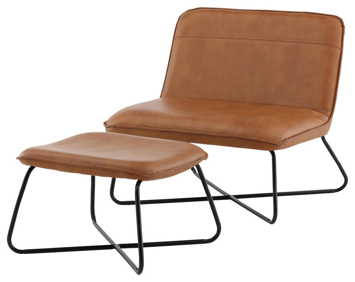 FÅTÖLJ MED FOTPALL i metall, textil brun, svart  - brun/svart, Design, metall/textil (78/71/75cm) - Livetastic
