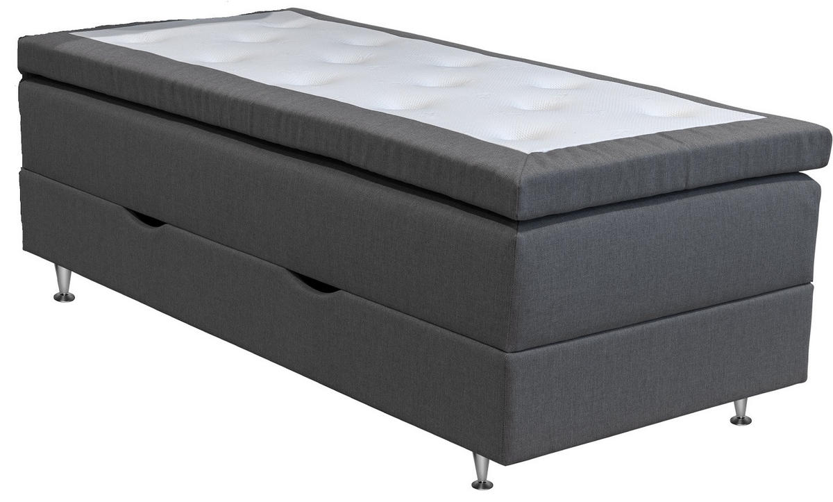KONTINENTALSÄNG 90/200 cm  i grå  - aluminiumfärg/grå, Klassisk, metall/trä (90/200cm) - Cassando