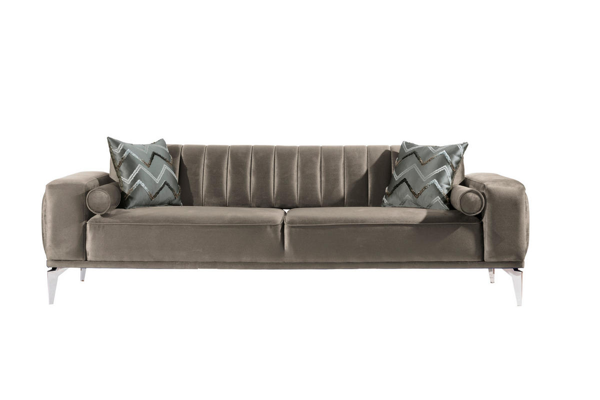 3-SITZER-SOFA in Samt Taupe  - Taupe/Alufarben, Design, Kunststoff/Textil (236/77/87cm) - Livetastic