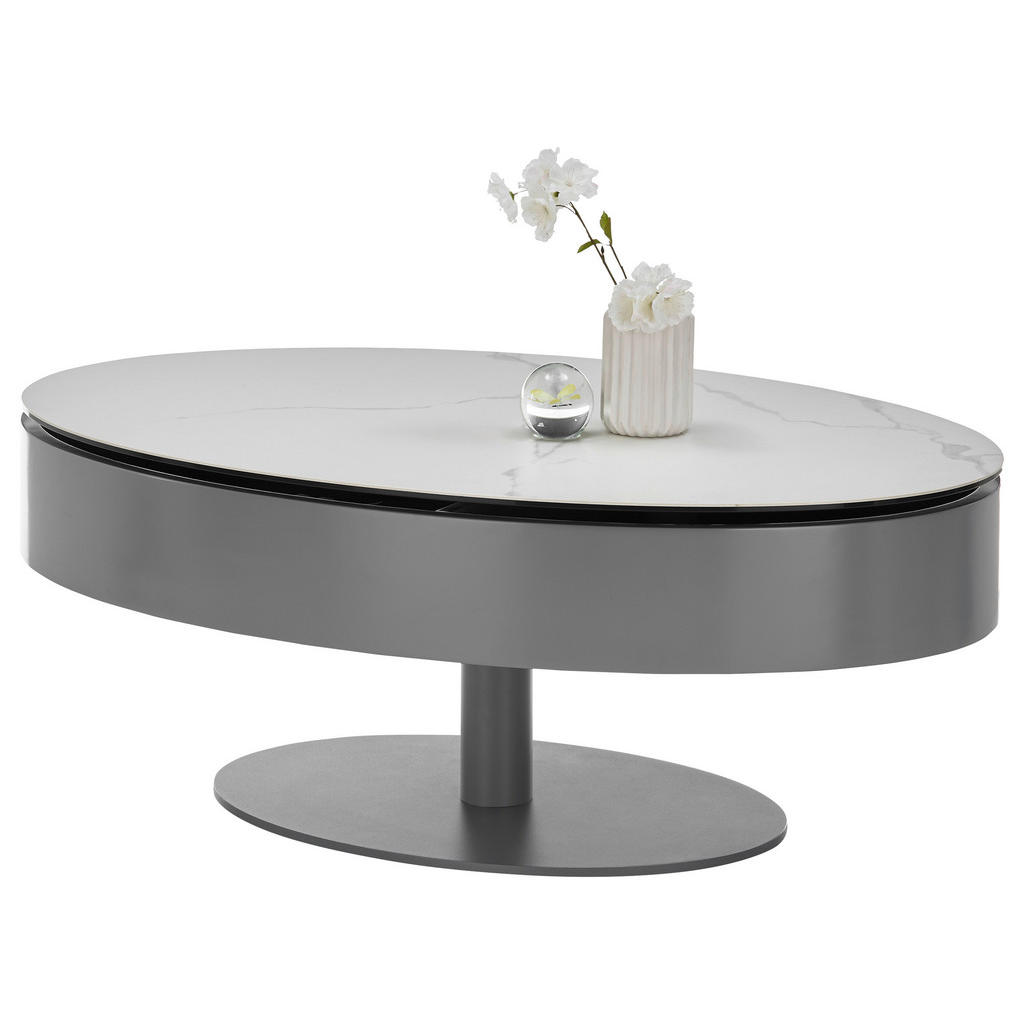 Thumbnail - Livetastic Couchtisch, Anthrazit, Weiß, Metall, Keramik, Marmoroptik, Säule, Bodenplatte, 110x42x70 cm, Stauraum, Wohnzi...