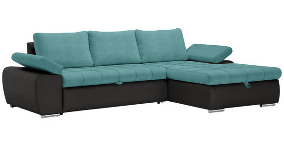 ECKSOFA in Flachgewebe Schwarz, Türkis  - Türkis/Schwarz, Design, Kunststoff/Textil (271/175cm) - Xora