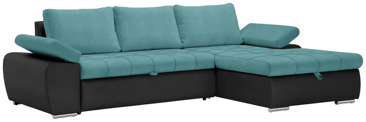 SEDEŽNA GARNITURA, gladka tkanina črna, turkizna  - turkizna/črna, Design, umetna masa/tekstil (271/175cm) - Xora