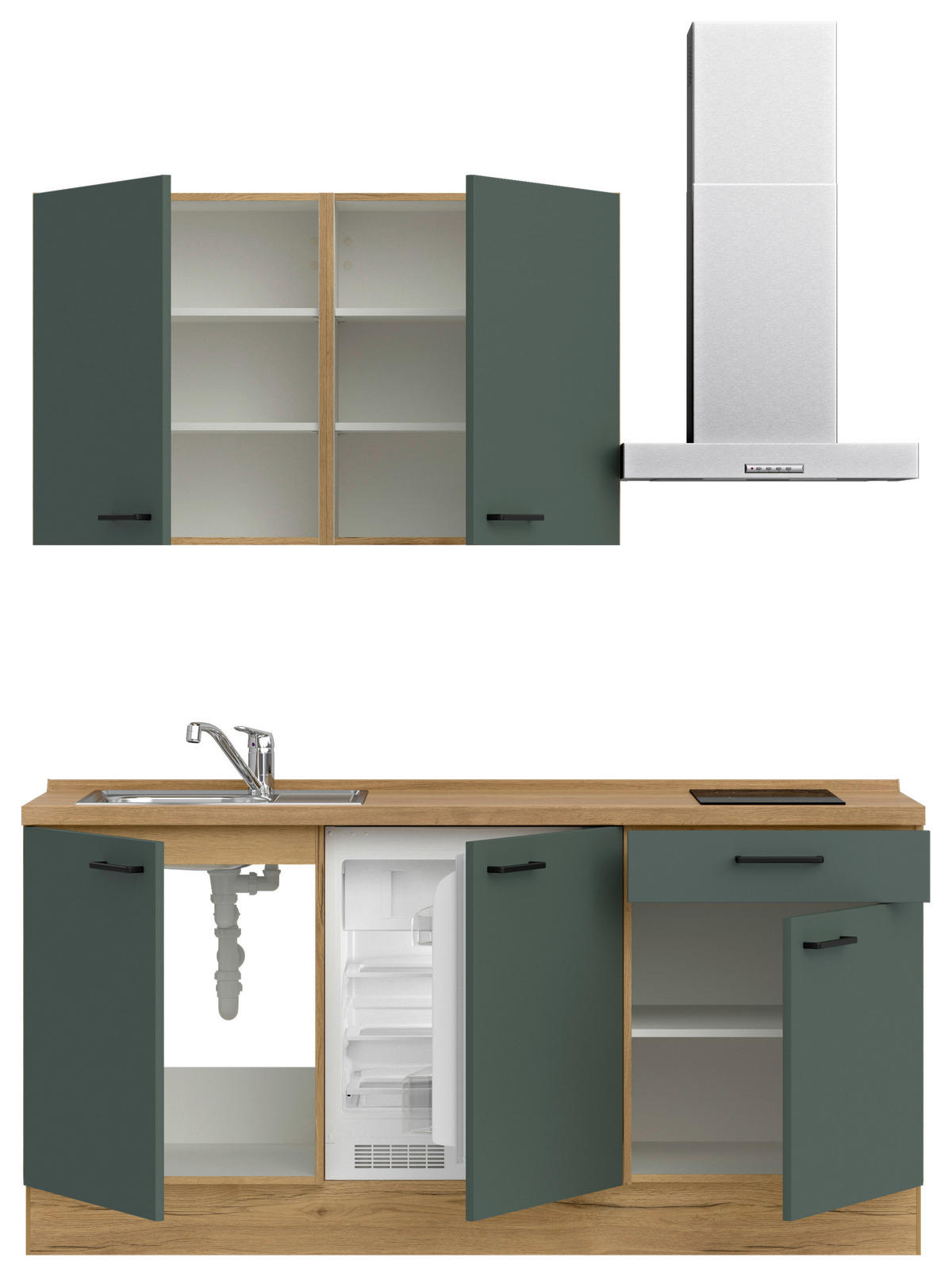 KÜCHENBLOCK Easytouch 180 cm  in Eichefarben, Dunkelgrün  - Dunkelgrün/Eichefarben, MODERN, Holzwerkstoff/Metall (180cm) - Nobilia