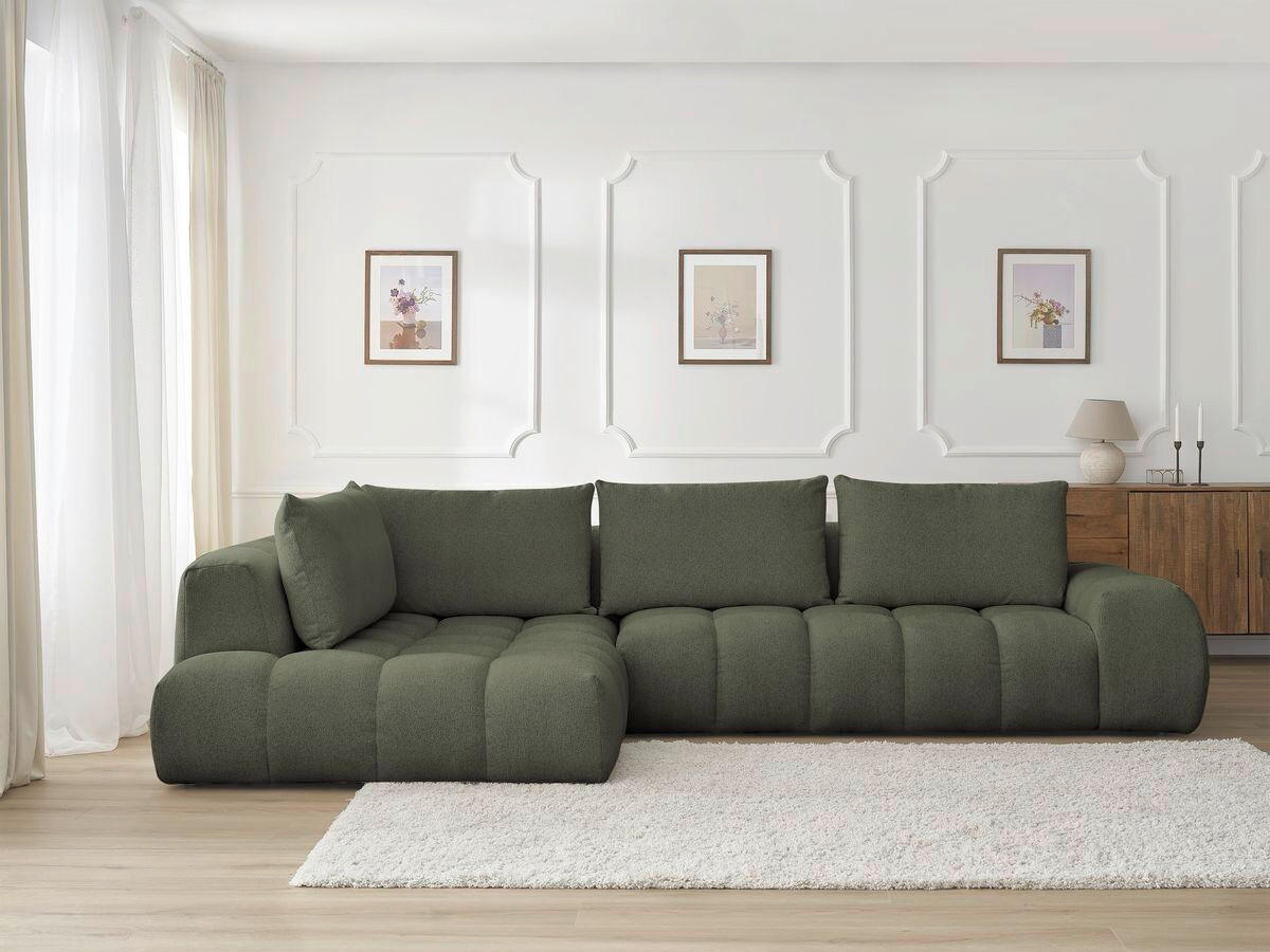 ECKSOFA Ottomane links  EVEREST Grün Flachgewebe  - Schwarz/Grün, MODERN, Kunststoff/Textil (210/352cm)