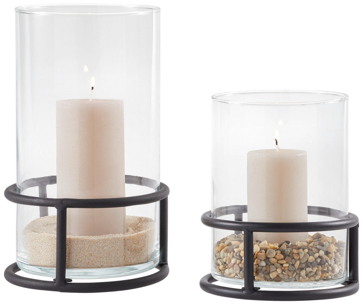 WINDLICHT Schwarz 17/21 cm  - Schwarz, Basics, Glas/Metall (17/21cm) - Boltze Home