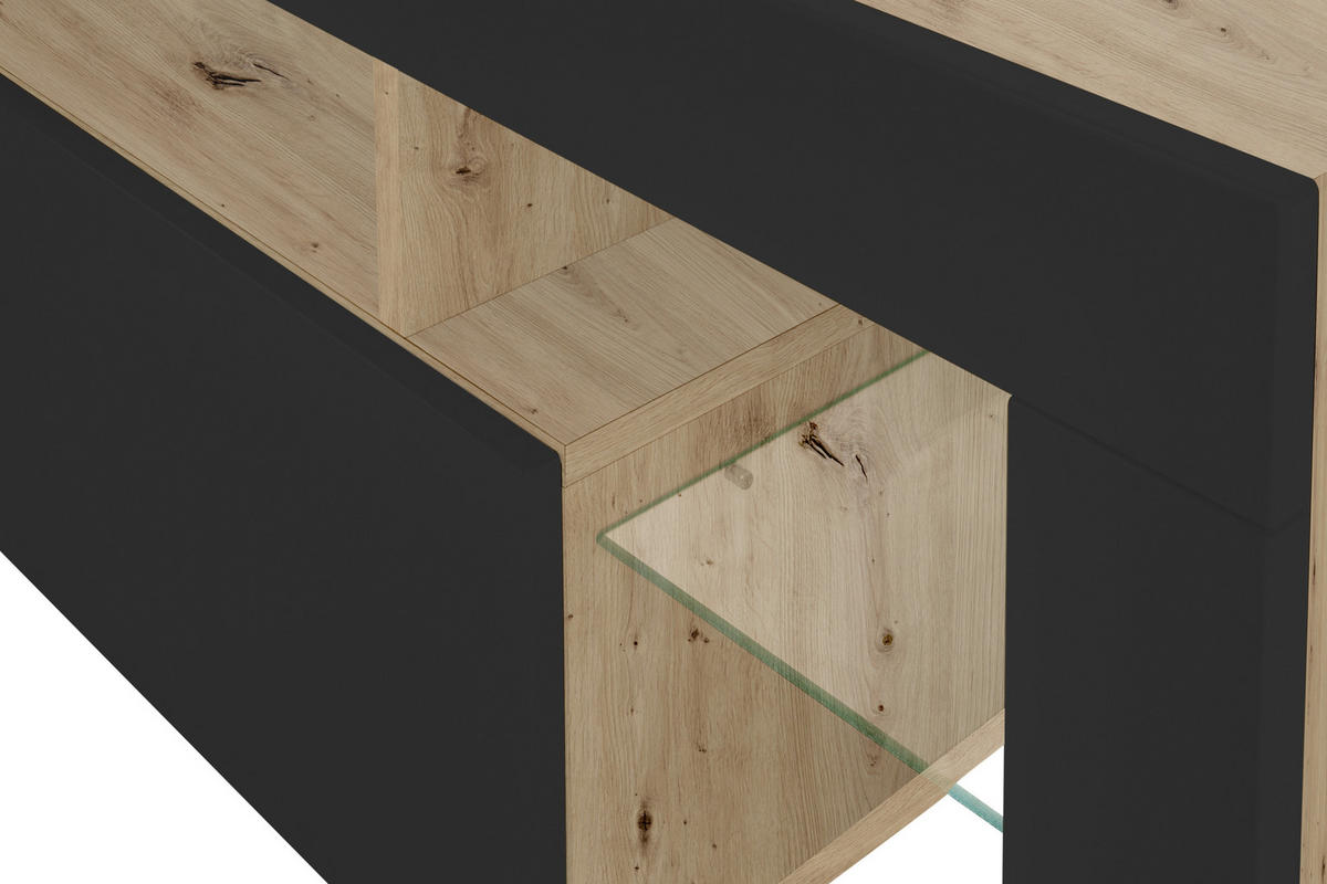 LOWBOARD  in 140/48/45 cm  - Schwarz/Eiche Artisan, Basics, Glas/Holzwerkstoff (140/48/45cm) - MID.YOU