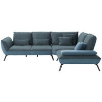 ECKSOFA in Flachgewebe Blau  - Blau/Schwarz, Design, Textil/Metall (310/250cm) - Moderano