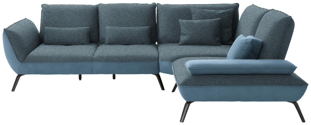 ECKSOFA in Flachgewebe Blau  - Blau/Schwarz, Design, Textil/Metall (310/250cm) - Moderano