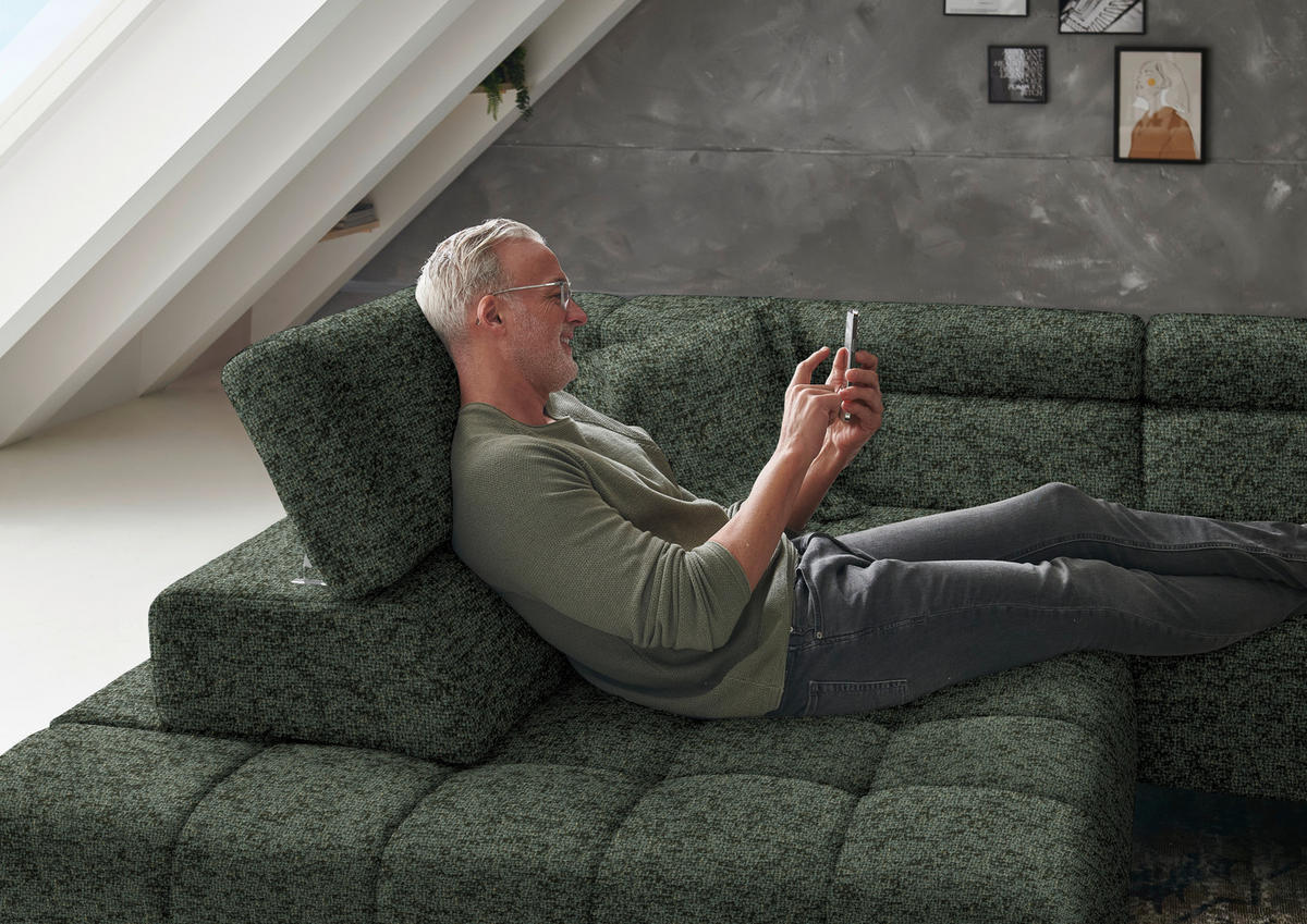 ECKSOFA in Chenille Grün  - Schwarz/Grün, Design, Textil/Metall (222/323cm) - Beldomo Style
