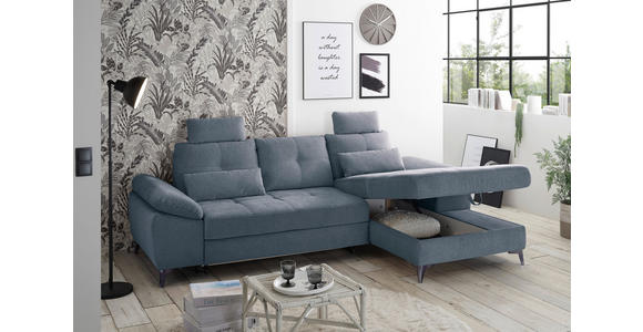 ECKSOFA Blau Mikrovelours  - Chromfarben/Blau, KONVENTIONELL, Kunststoff/Textil (270/170cm) - Carryhome