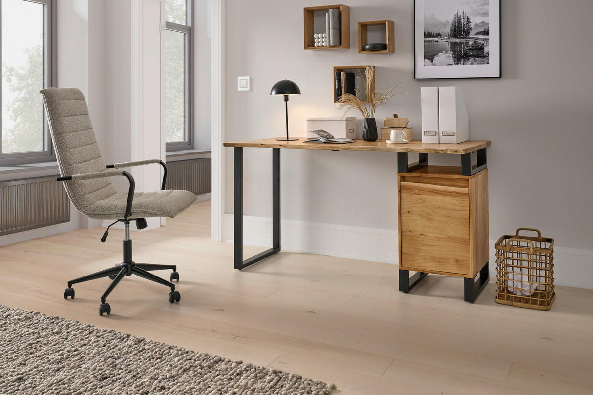 SCHREIBTISCH 145/60/80 cm Schwarz, Akaziefarben  - Schwarz/Akaziefarben, MODERN, Holz/Metall (145/60/80cm) - Livetastic