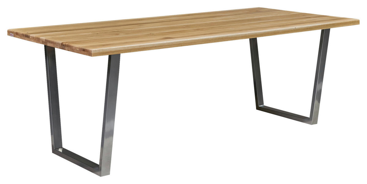 ESSTISCH Eiche massiv rechteckig Silberfarben, Eichefarben  - Eichefarben/Silberfarben, MODERN, Holz/Metall (200/100/76cm) - Boxxx