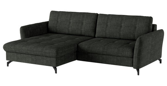 ECKSOFA in Flachgewebe, Leinenoptik Dunkelgrün  - Dunkelgrün/Schwarz, Design, Textil/Metall (170/242cm) - Xora