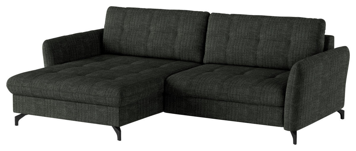 ECKSOFA in Flachgewebe, Leinenoptik Dunkelgrün  - Dunkelgrün/Schwarz, Design, Textil/Metall (170/242cm) - Xora