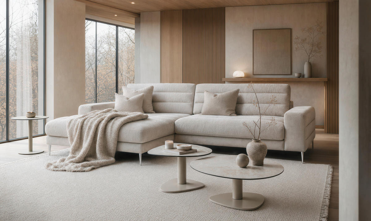 ECKSOFA  in Chenille Naturfarben  207/293 cm  - Naturfarben, Design, Textil/Metall (207/293cm) - Dieter Knoll