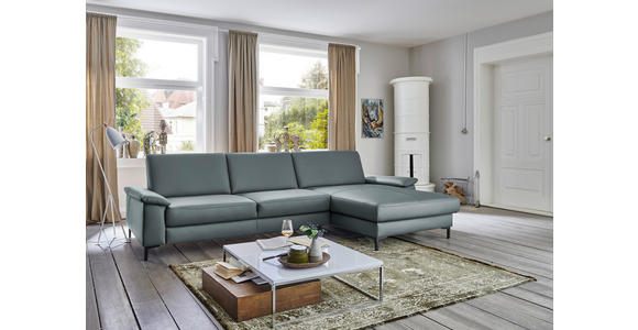 ECKSOFA in Echtleder Blaugrau 334/176 cm - Blaugrau/Schwarz, Design, Leder/Metall (334/176cm) - Dieter Knoll