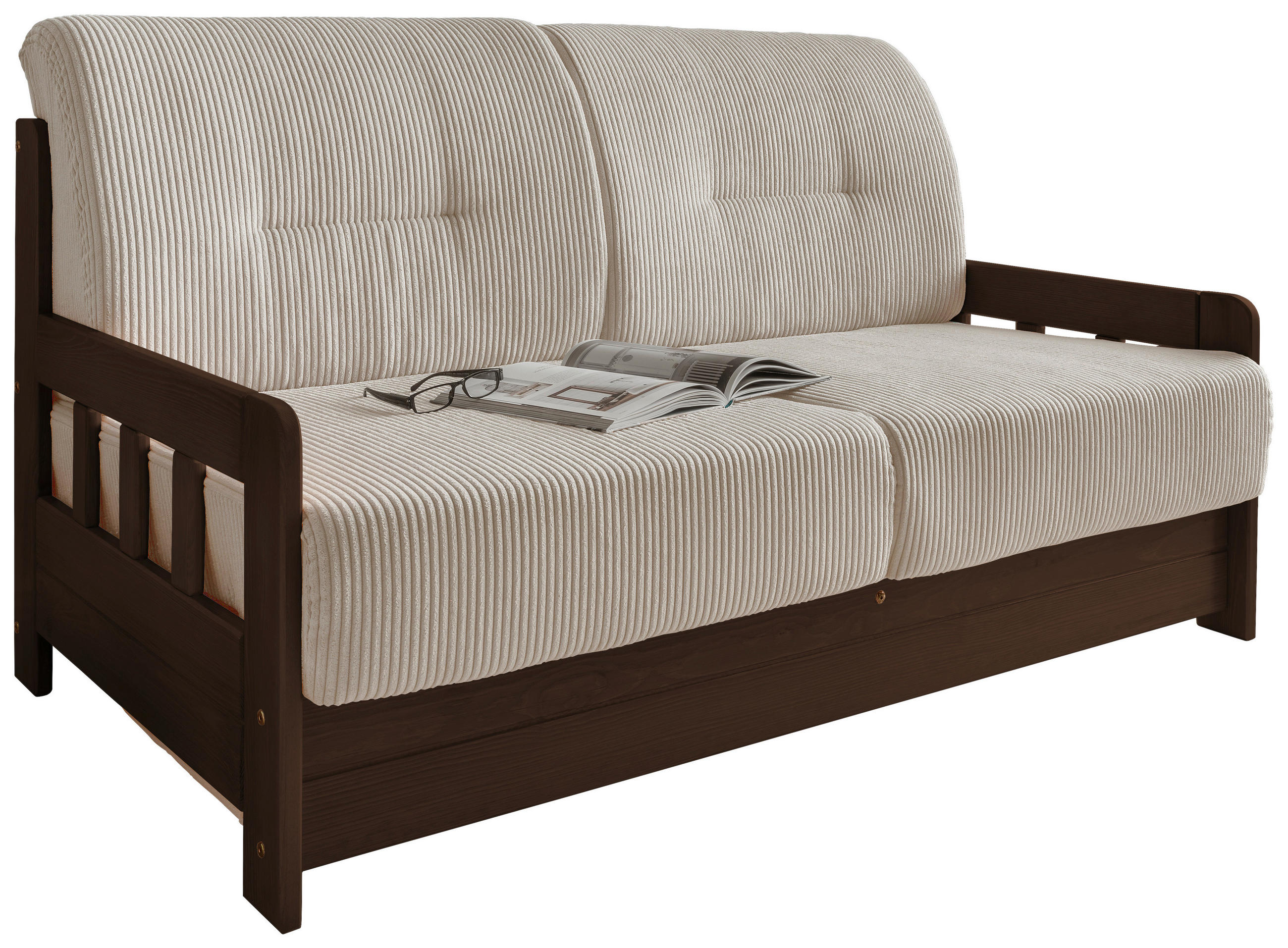 SCHLAFSOFA Cord Nussbaumfarben, Beige  - Beige/Nussbaumfarben, MODERN, Textil (154/88/90cm) - Livetastic