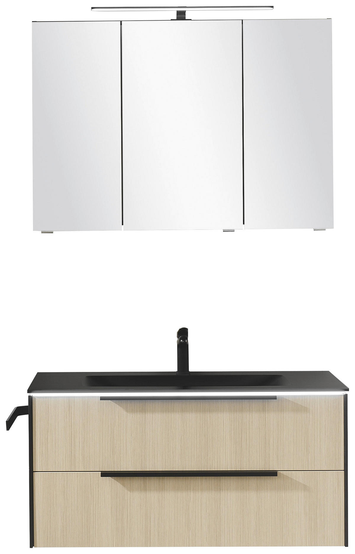 BADEZIMMER 3-teilig  in 100,5 cm  - Eichefarben/Schwarz, Design, Glas/Holzwerkstoff (100,5cm) - Musterring