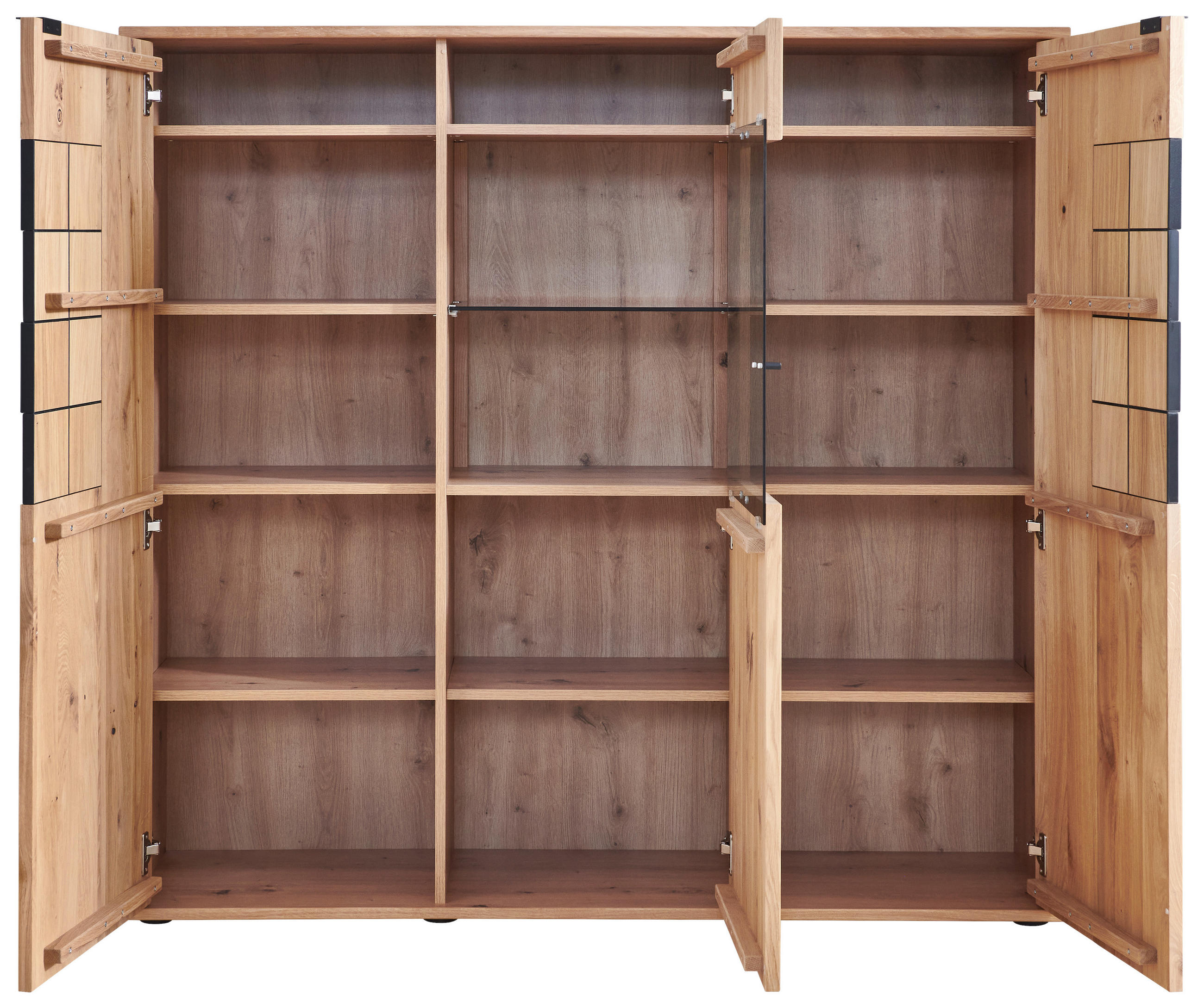 Thumbnail - Linea Natura Highboard, Alteiche, Metall, Eiche, furniert, massiv, 12 Fächer, 139.1x133.7x37.4 cm, Beimöbel erhältlich, ...