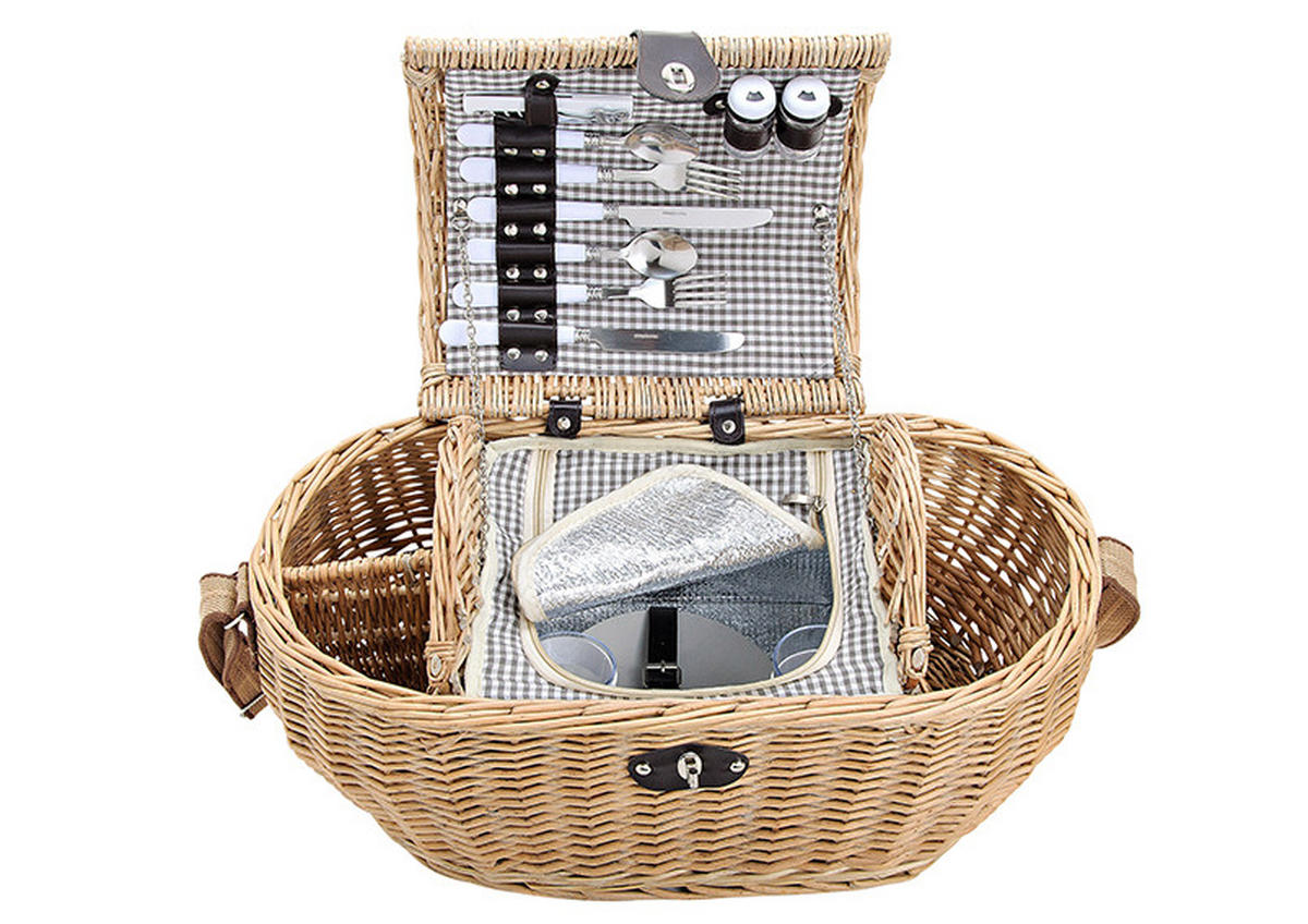 PICKNICKKORB FÜR 2 PERSONEN - Hellbraun, Basics, Holz/Textil (51/35/29cm)