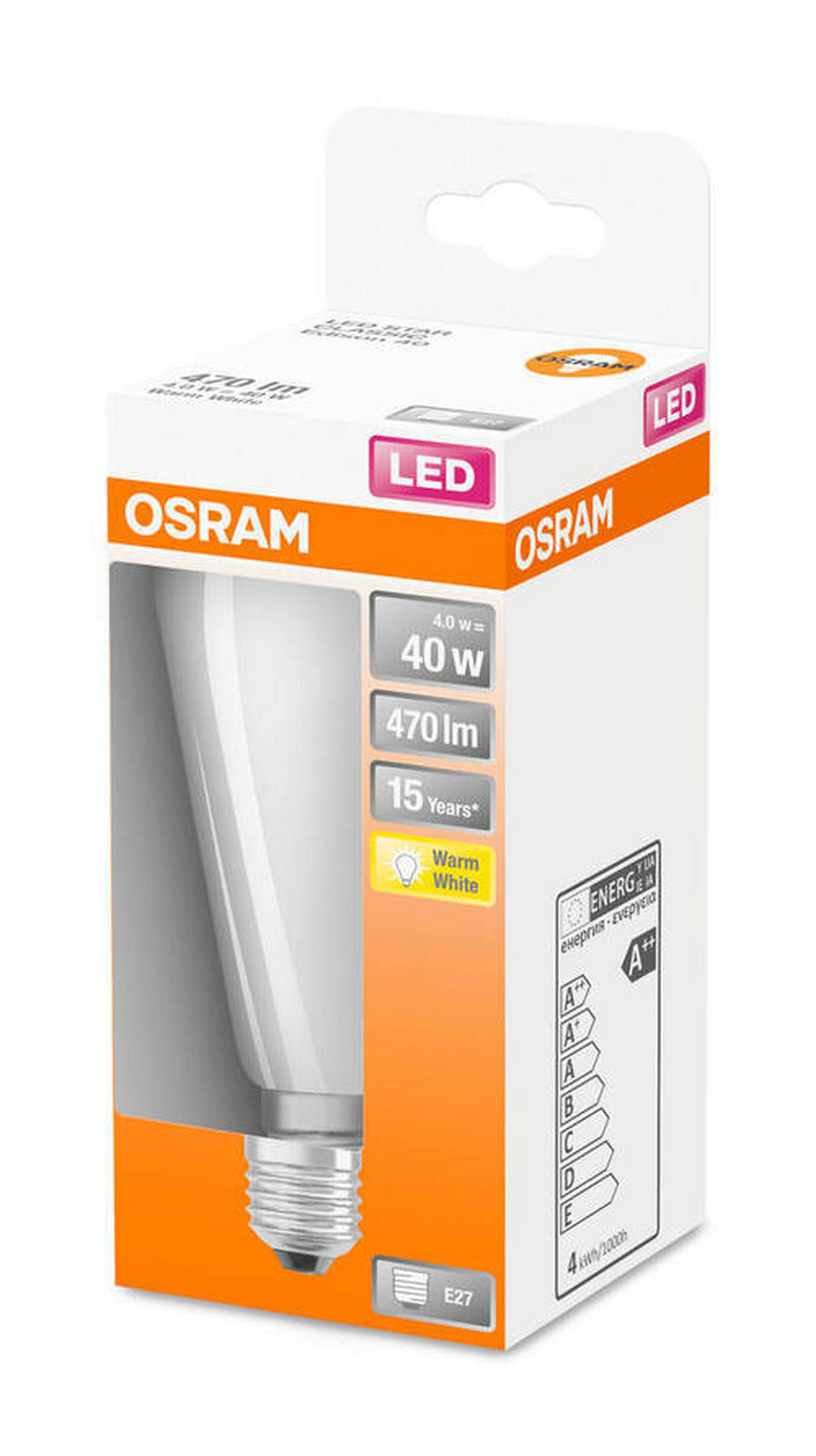 LED-LEUCHTMITTEL   E27 4 W 470 lm  - Weiß, Basics, Glas (6,4/14,3cm) - Osram