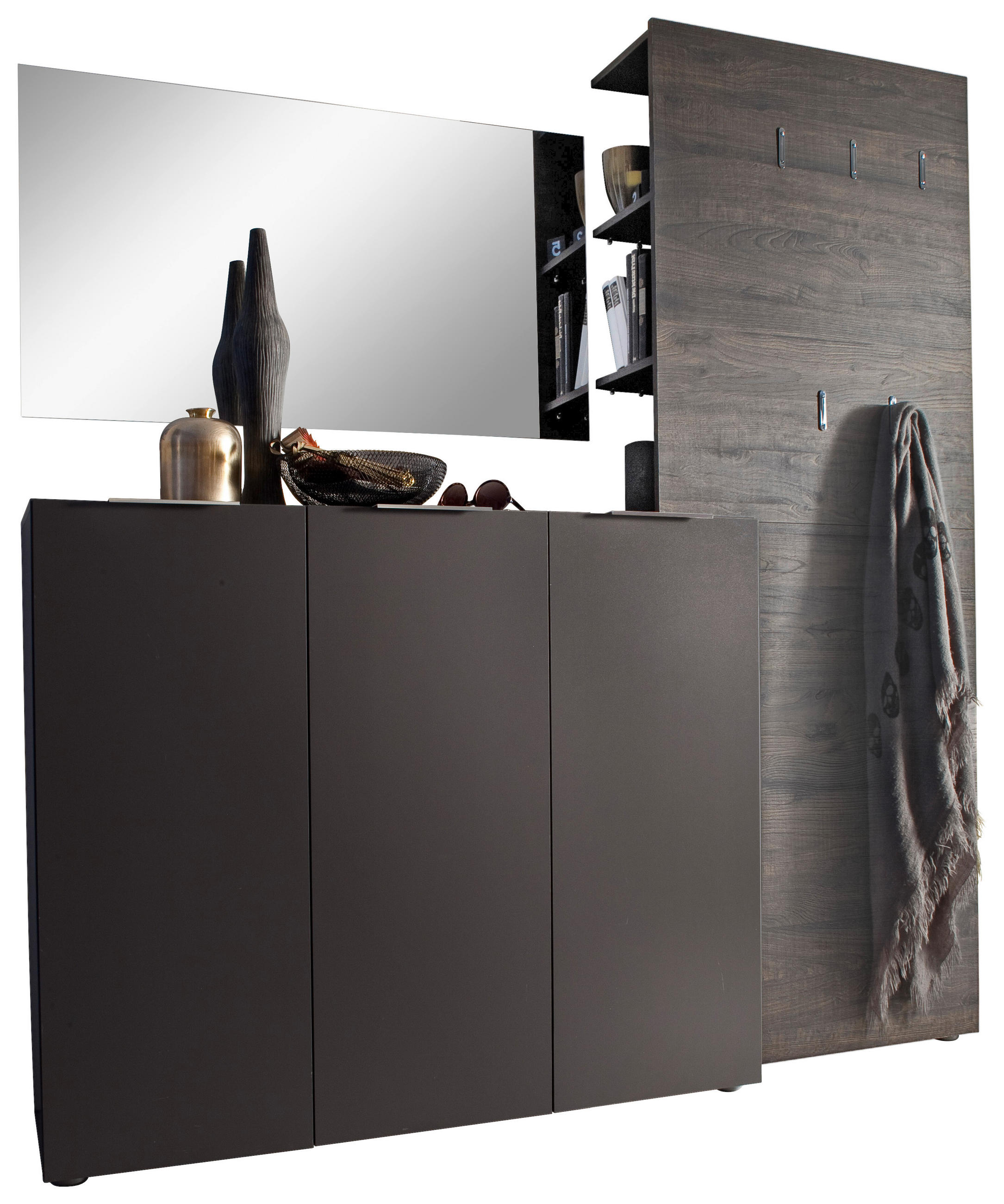 GARDEROBE 3-teilig in 175/190/39 cm - Wengefarben/Anthrazit, Design, Holzwerkstoff (175/190/39cm) - Carryhome