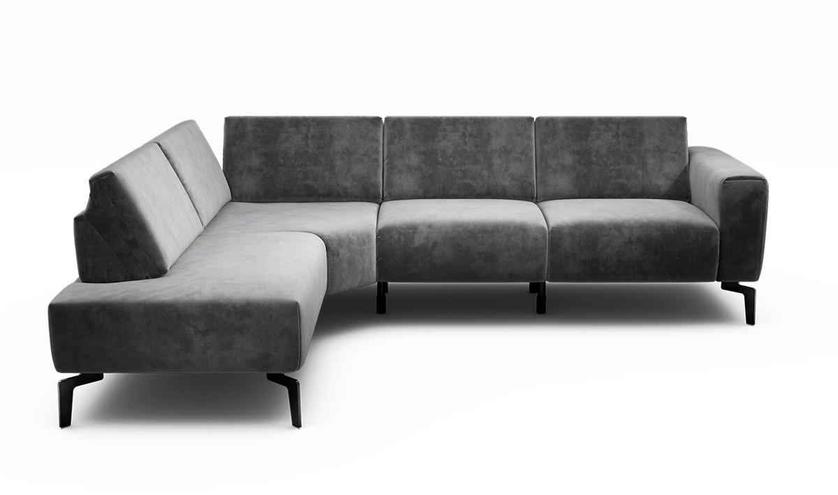 ECKSOFA Cosy Anthrazit Samt Rücken echt  - Anthrazit/Schwarz, Design, Textil/Metall (193/256cm) - SENSOO