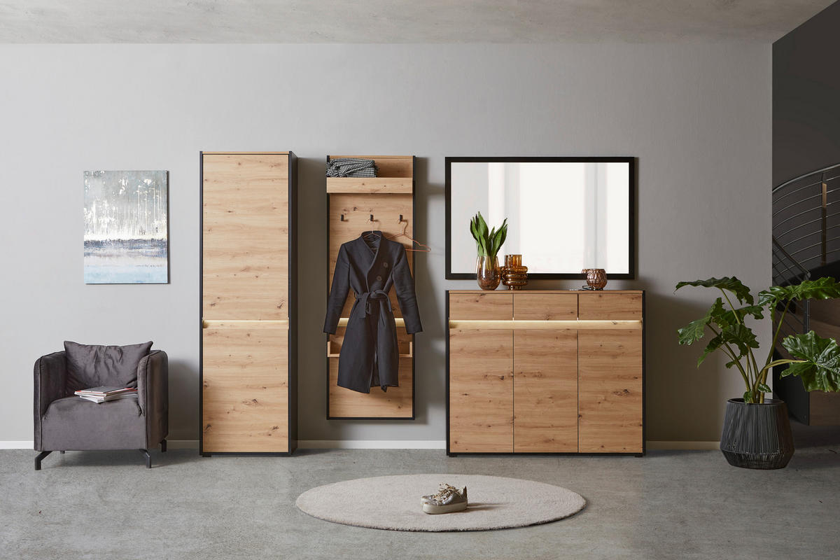 KOMMODE WELCOME  in 130,5/109/38 cm  - Schwarz/Eiche Artisan, MODERN, Holzwerkstoff/Kunststoff (130,5/109/38cm) - Boxxx
