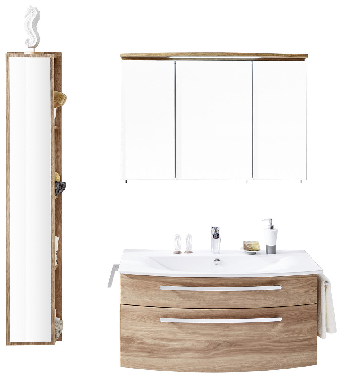 ETAJERĂ PENTRU BAIE 30/160/15 cm  - culoare lemn stejar, Konventionell, sticlă/material pe bază de lemn (30/160/15cm) - Novel