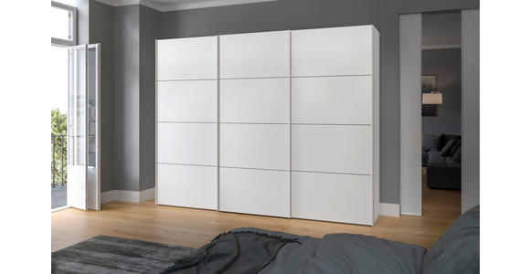 SCHWEBETÜRENSCHRANK in Weiß - Edelstahlfarben/Weiß, Design, Holzwerkstoff (303/236/65cm) - Carryhome