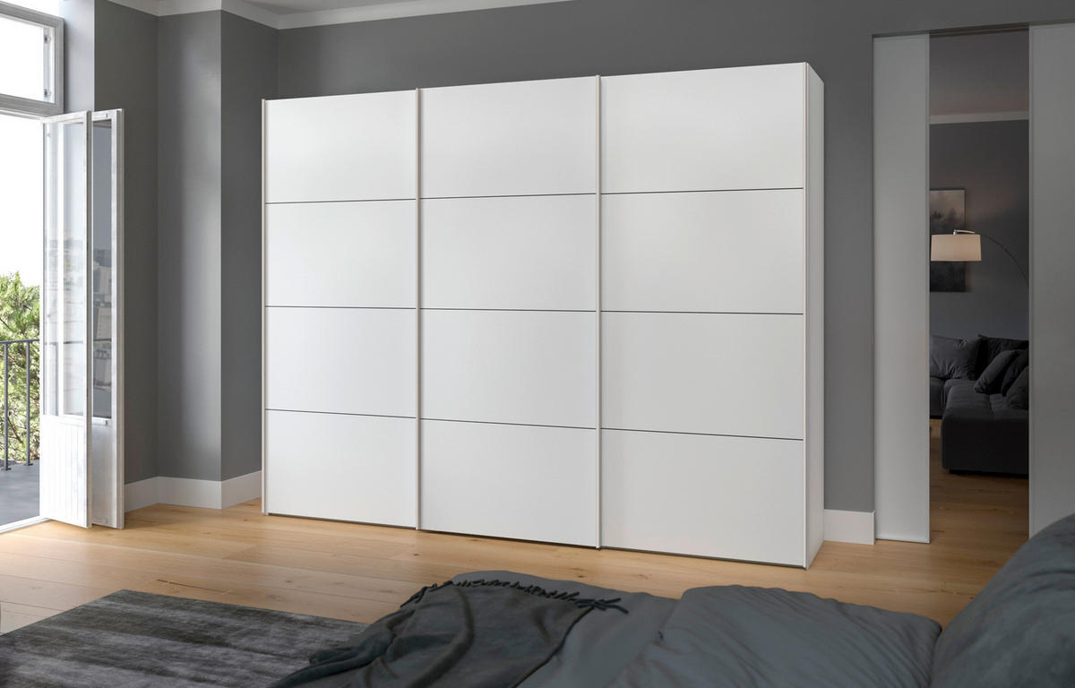 SCHWEBETÜRENSCHRANK  in Weiß  - Edelstahlfarben/Weiß, Design, Holzwerkstoff (303/236/65cm) - Boxxx