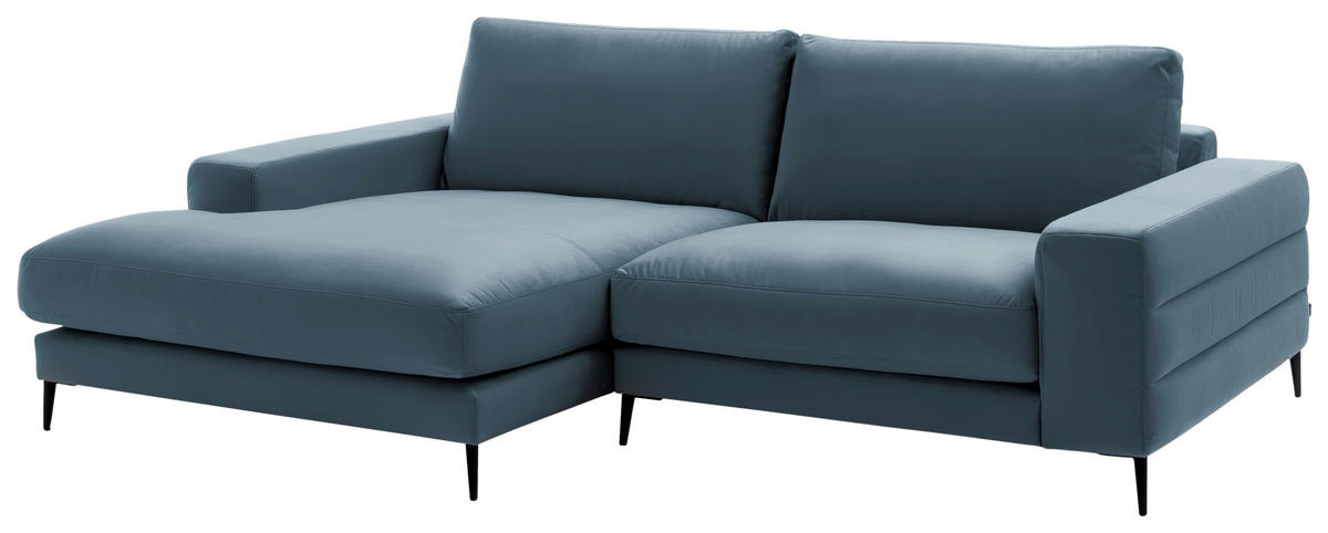 ECKSOFA  in Velours Blaugrau  177/253 cm  - Blaugrau/Schwarz, Design, Textil/Metall (177/253cm) - Dieter Knoll