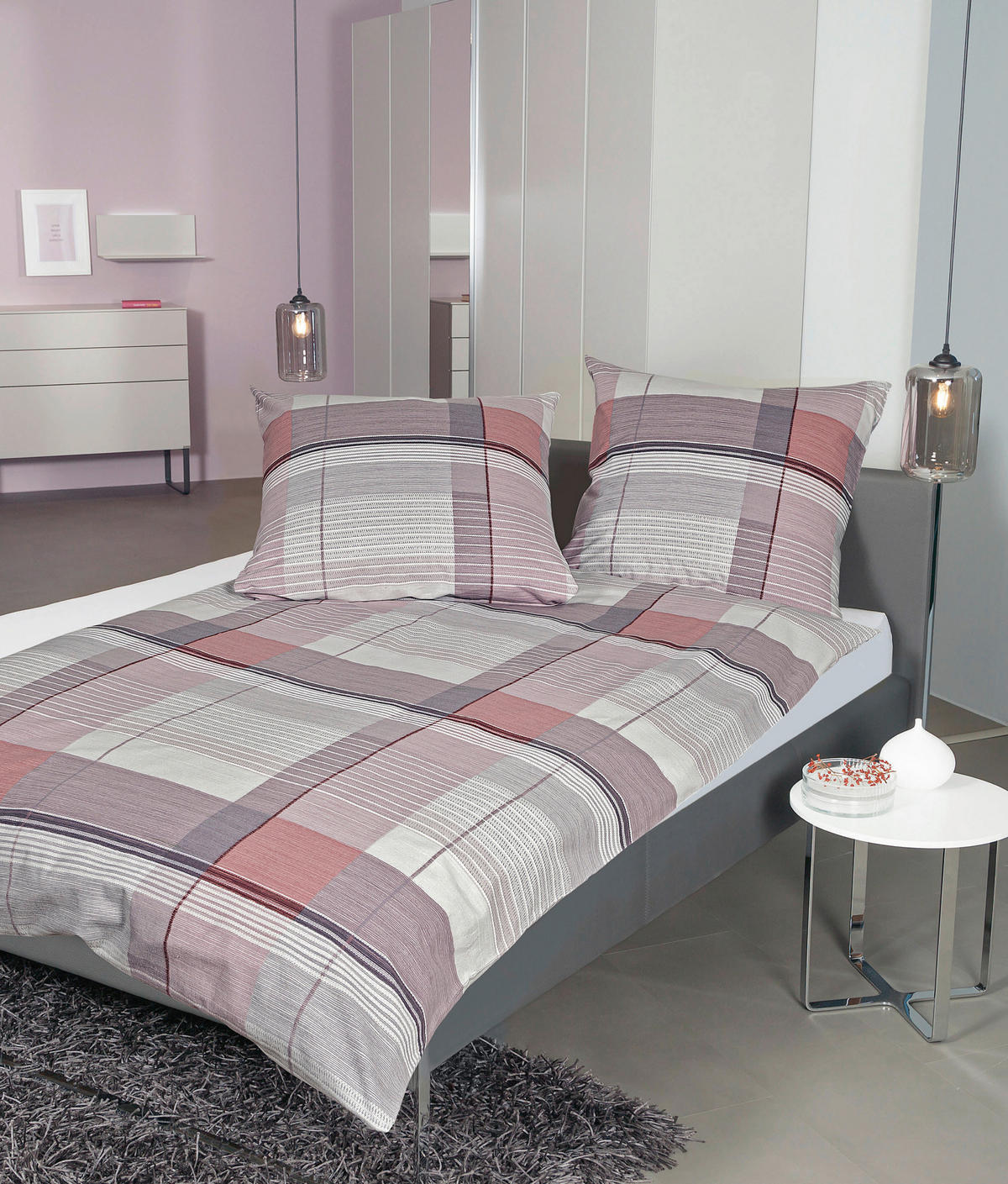 BETTWÄSCHE DAVOS Biber 135/200 cm  - Dunkelrosa/Lila, Basics, Textil (135/200cm) - Janine