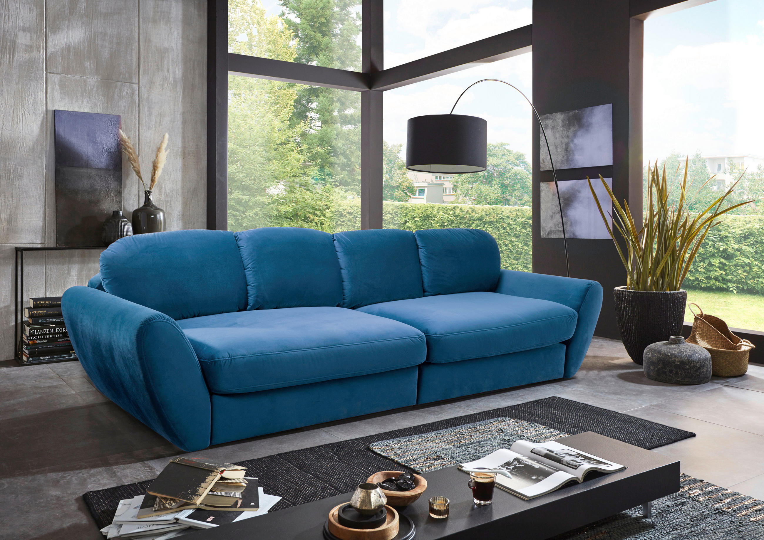 BIGSOFA Flachgewebe Blau  - Blau/Schwarz, MODERN, Kunststoff/Textil (290/96/113cm) - Cantus