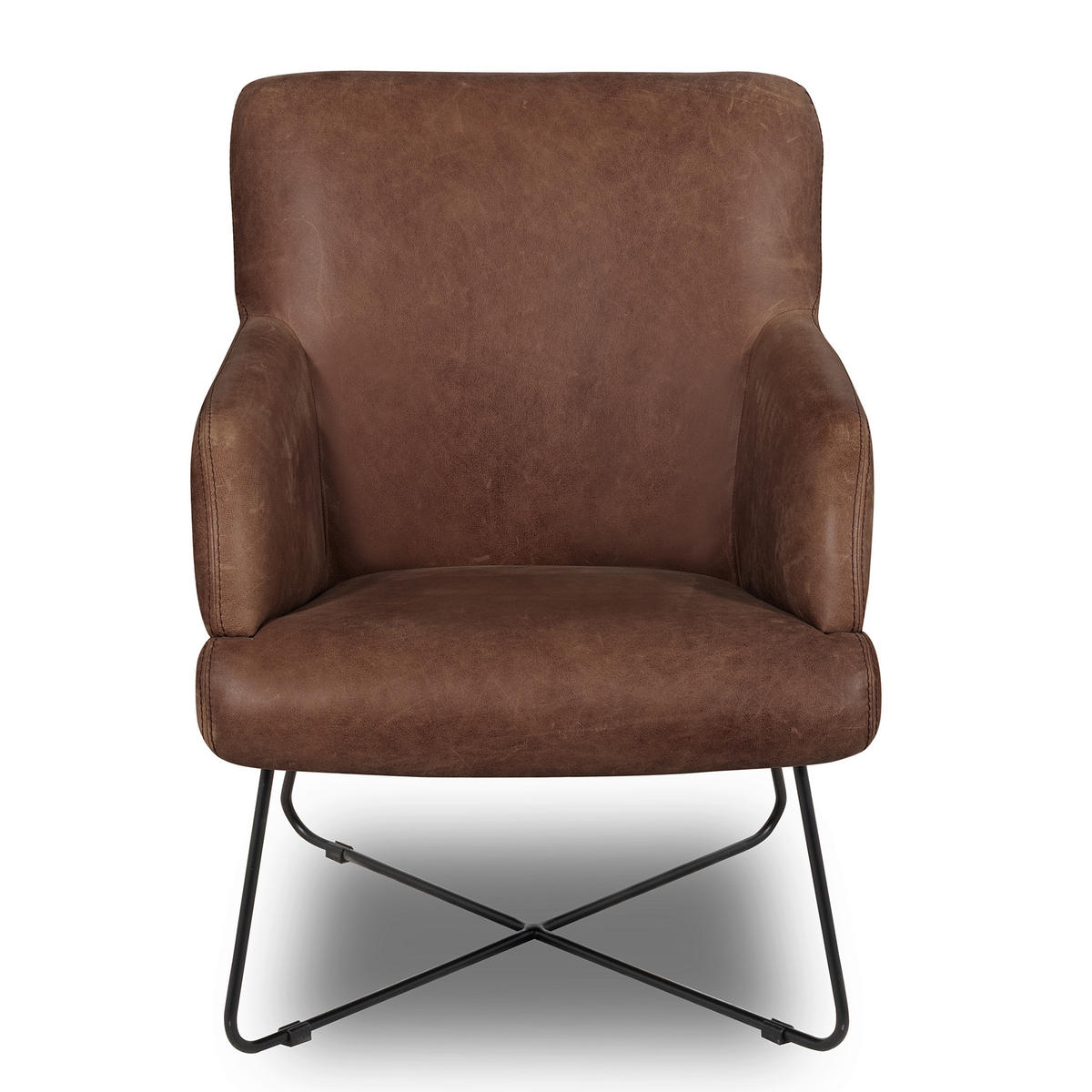 SESSEL in Echtleder Braun  - Schwarz/Braun, Design, Leder/Metall (67/87/74cm) - Livetastic