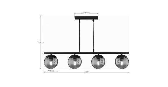 HÄNGELEUCHTE 90/15/120 cm - Schwarz, Design, Glas/Metall (90/15/120cm) - Novel