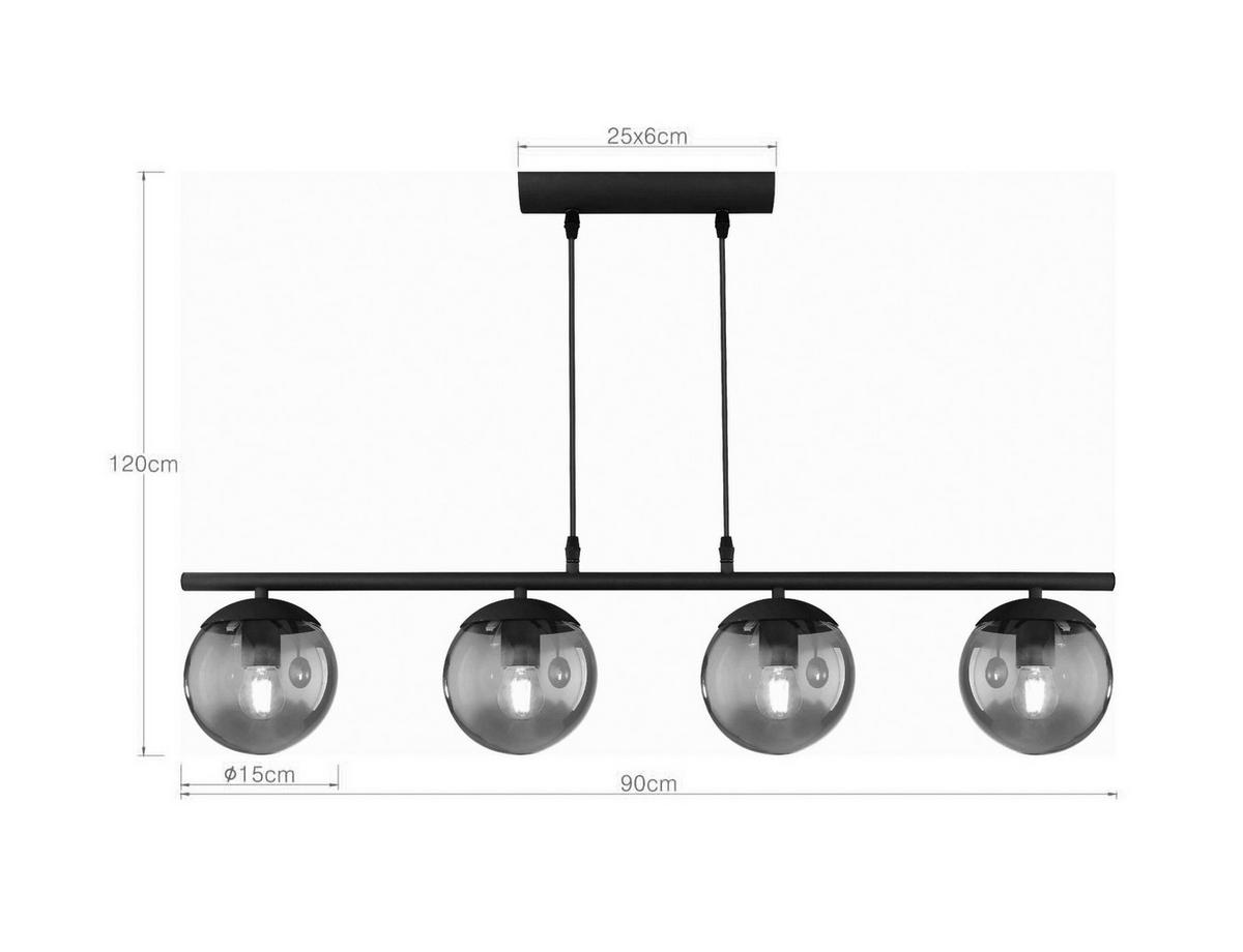 HÄNGELEUCHTE 90/15/120 cm  - Schwarz, Design, Glas/Metall (90/15/120cm) - Novel