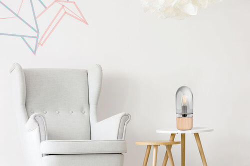 BORDSLAMPA 14/14/33 cm   - grå, Trend, trä/glas (14/14/33cm) - Kayoom
