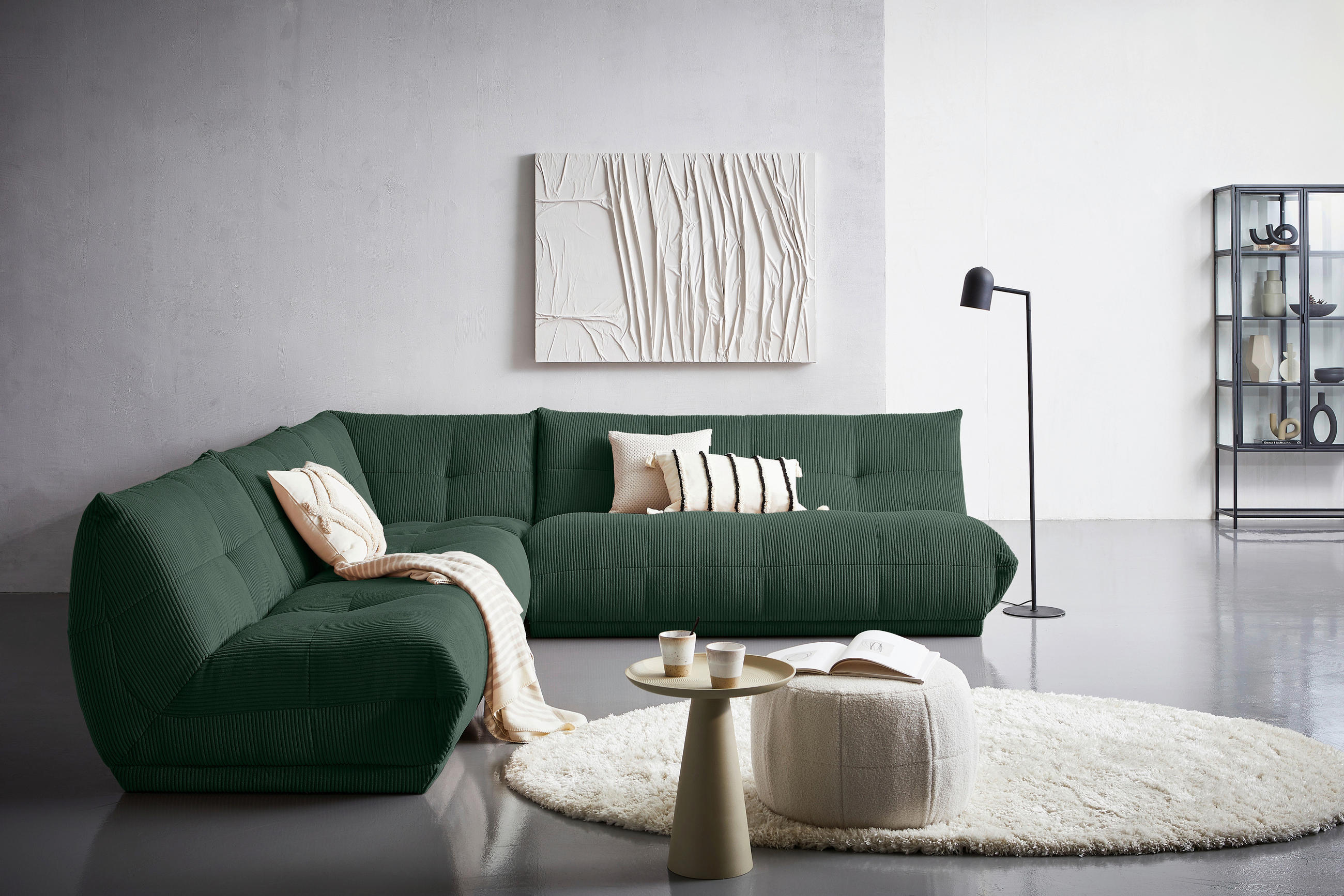 ECKSOFA in Cord Dunkelgrün  - Dunkelgrün, Trend, Textil (315/285cm) - Livetastic