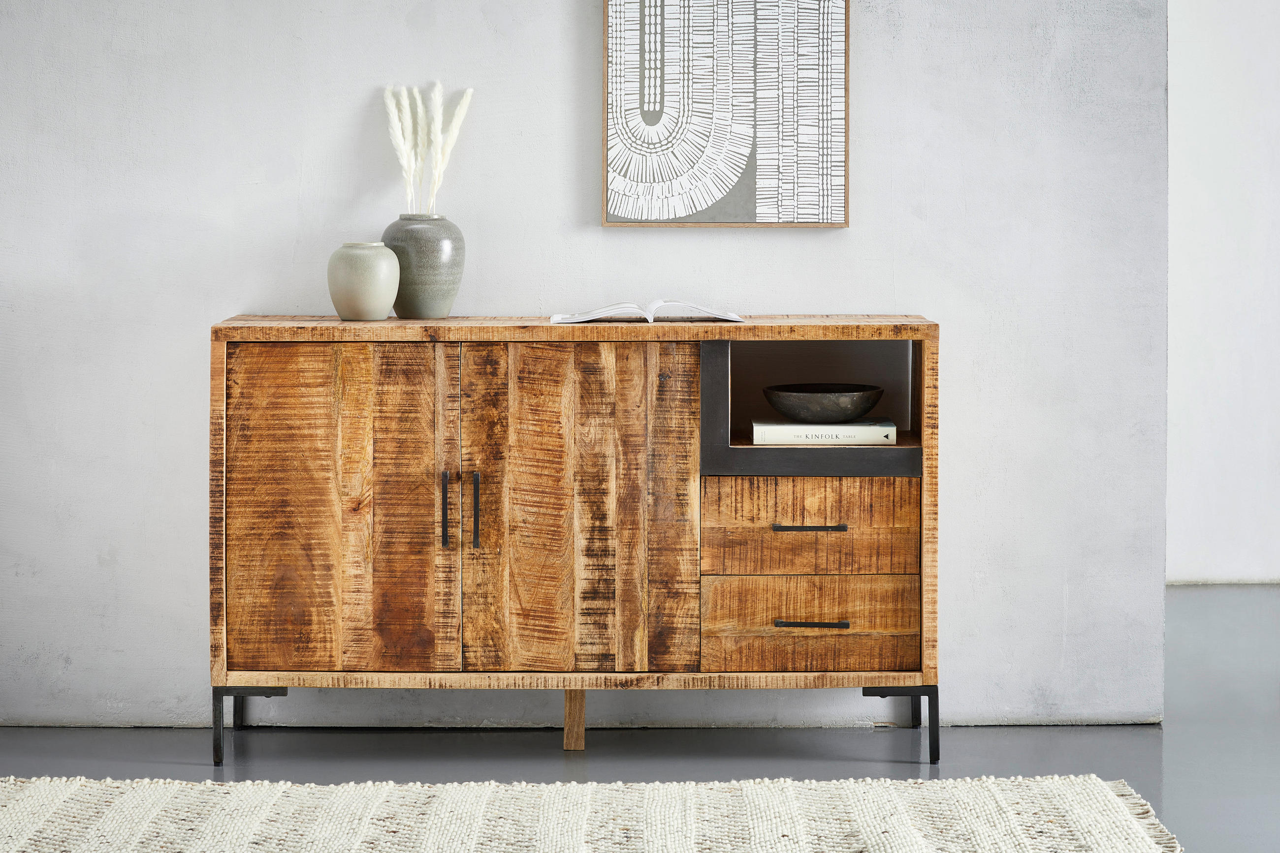 KOMMODE Valencia in 145/87/40 cm - Anthrazit/Schwarz, Natur, Holz/Metall (145/87/40cm) - MID.YOU