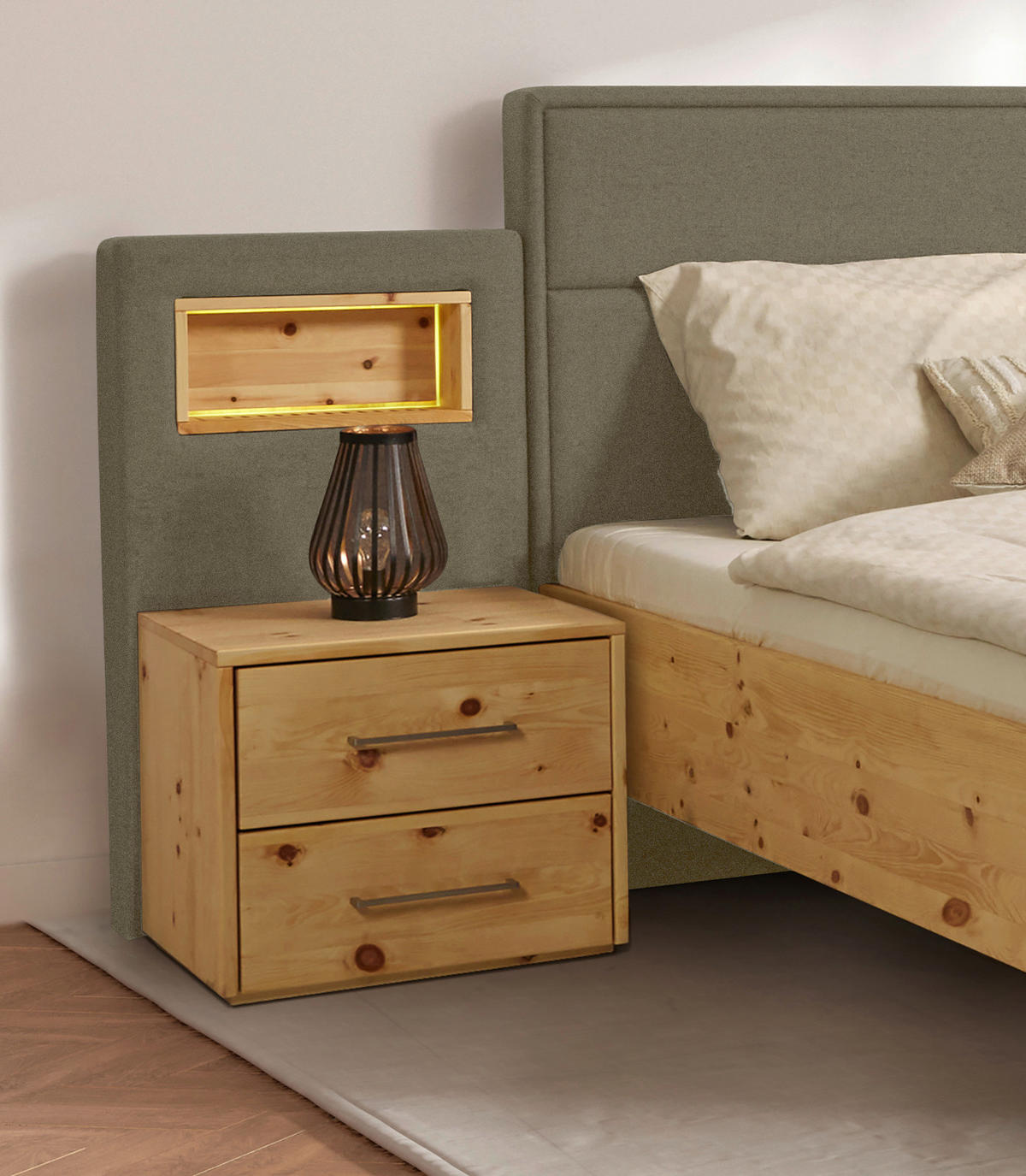 BETT 200/200 cm  Zirbelkieferfarben, Dunkelgrün   - Dunkelgrün/Zirbelkieferfarben, Natur, Holz/Textil (200/200cm) - Valnatura