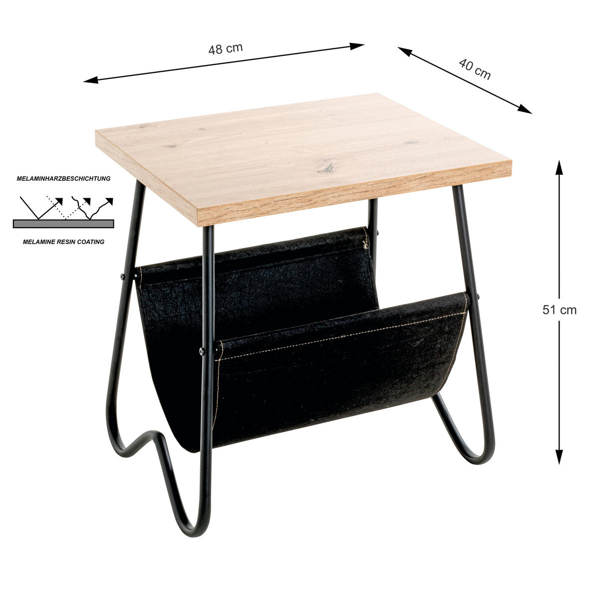 BEISTELLTISCH in Metall, Textil, Holzwerkstoff 48/40/51 cm  - Eichefarben/Schwarz, Trend, Holzwerkstoff/Textil (48/40/51cm)