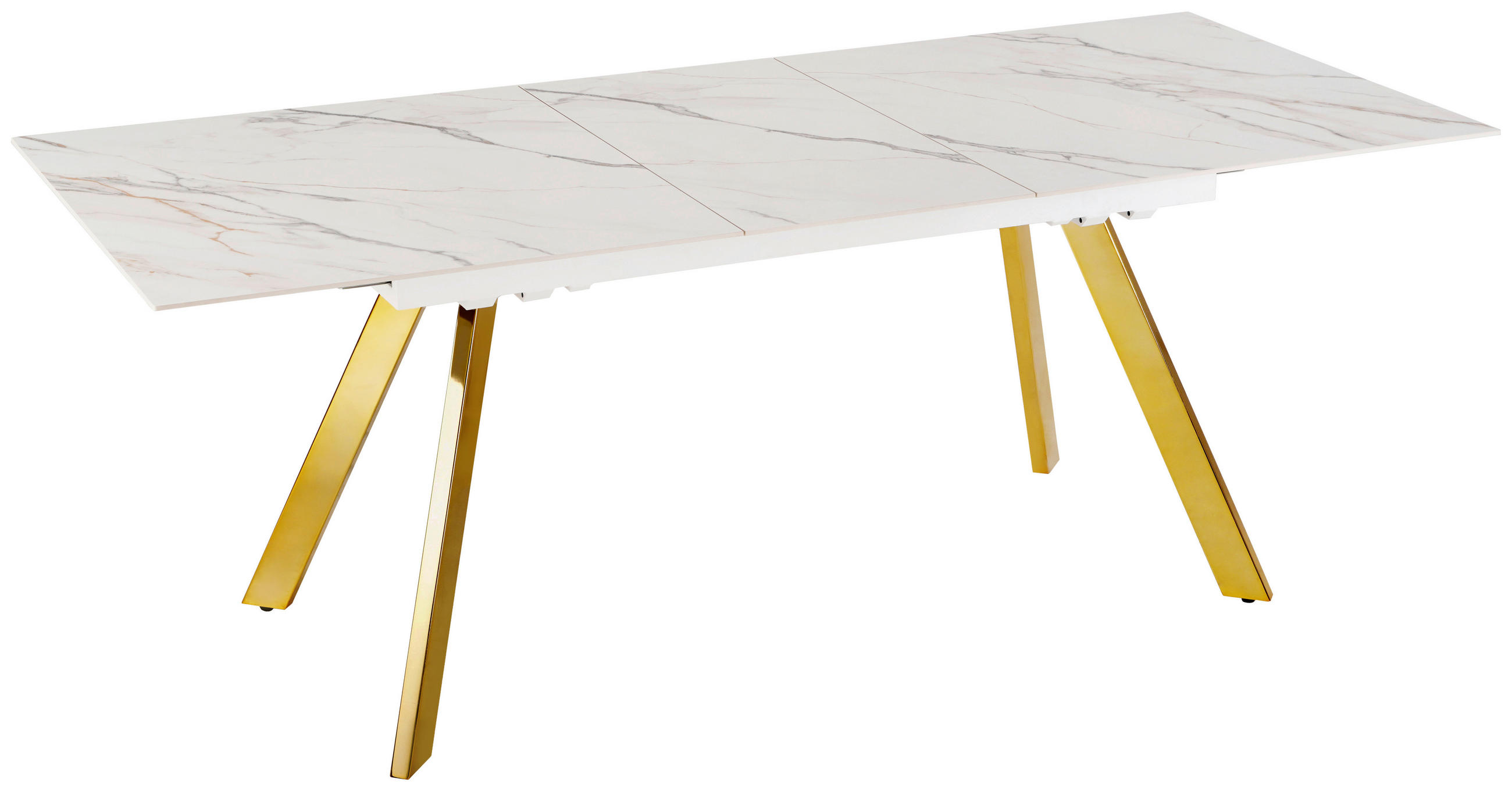 ESSTISCH Weiß, Goldfarben rechteckig  ausziehbar  - Goldfarben/Weiß, Design, Stein/Metall (160-205/90/76cm) - Novel