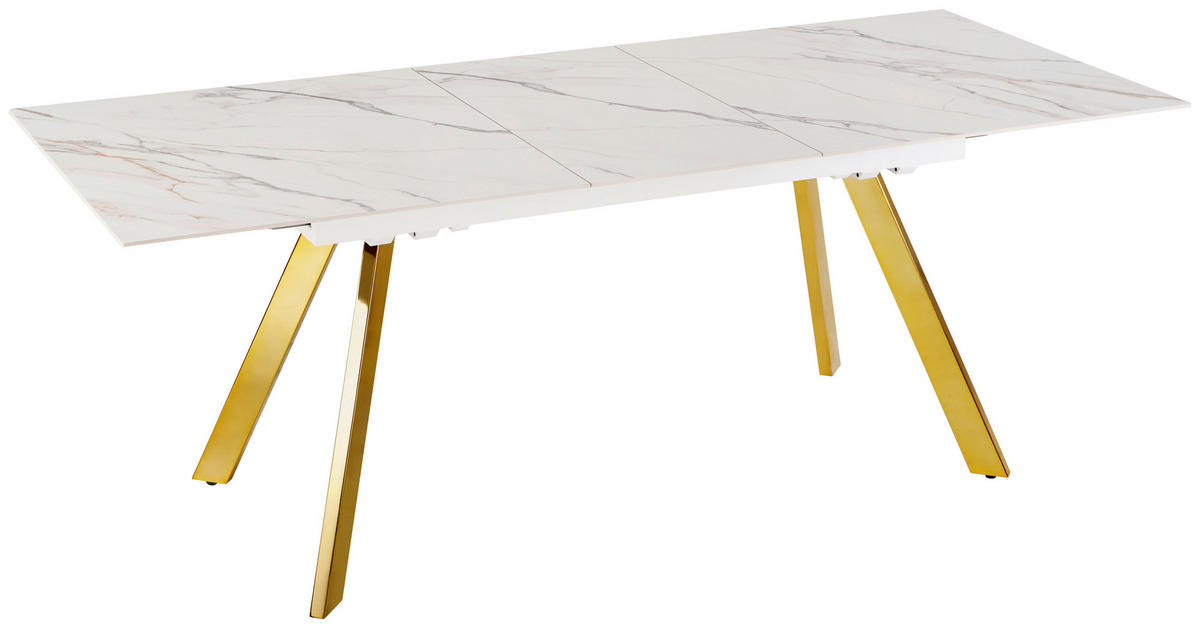 ESSTISCH Weiß, Goldfarben rechteckig  ausziehbar  - Goldfarben/Weiß, Design, Stein/Metall (160-205/90/76cm) - Novel