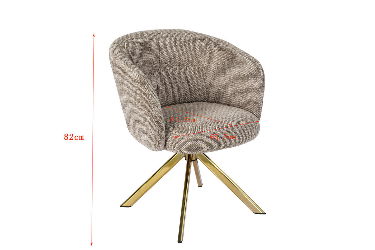 ARMLEHNSTUHL  Sitzfläche 360° drehbar Mikrofaser  Taupe, Goldfarben  - Taupe/Goldfarben, Design, Textil/Metall (61,5/82/61,5cm) - Hom`in