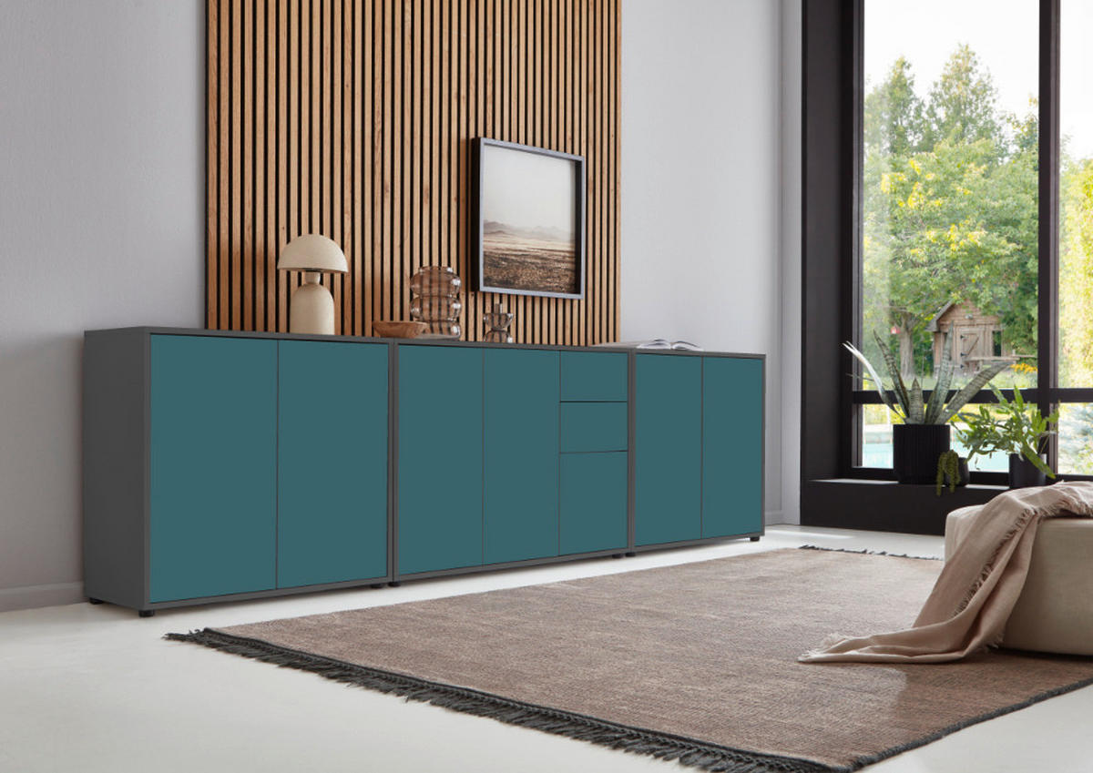 SIDEBOARD  in 263,5/73/33 cm  - Anthrazit/Petrol, MODERN, Holzwerkstoff (263,5/73/33cm) - MID.YOU